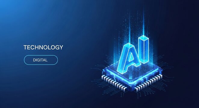 AI technology concept with glowing letters on circuit board, modern digital design - Powered by Adobe