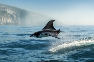 Fototapeta premium Explore the ocean manta ray breaching wildlife photography marine life conservation travel destination adventure