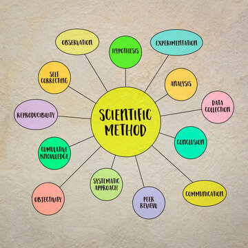 scientific method infographics or mind map sketch, science and research concept