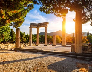 Naklejka premium Ancient ruins bathed in sunset light