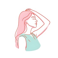 Minimalist vector art of a woman with pink hair and a blue top in a side profile pose