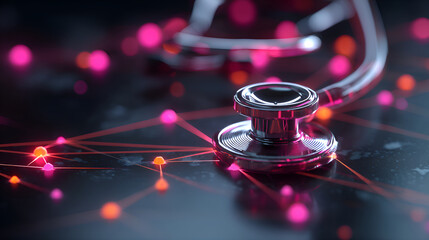 Stethoscope exploring glowing network representing healthcare innovation