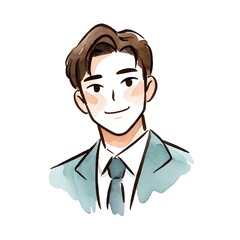 Watercolor illustration of young businessman in suit portrait for professional use