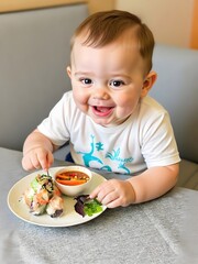 Adorable Baby Enjoying Fresh Summer Rolls