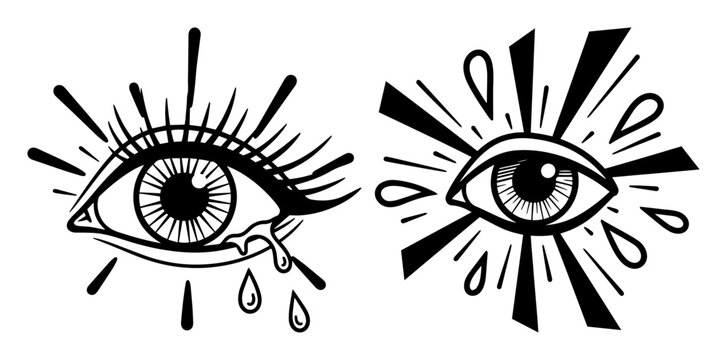 mystic all seeing eye with tear and rays tattoo style