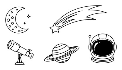 cute space and astronomy doodle icons set vector © Aisha Kudorova