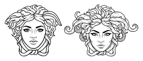 medusa gorgon head with snakes greek mythology monster vector black illustration shape for laser cutting and engraving © Aisha Kudorova
