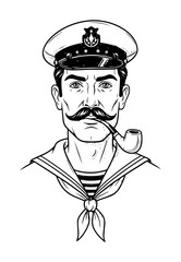 vintage sailor portrait vector art with pipe and captain hat