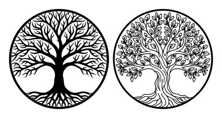 tree of life circular symbol pair vector illustration