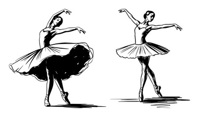 ballerina dancers pair elegant pose line illustration © Aisha Kudorova