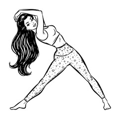 beautiful woman doing yoga pose vector line art