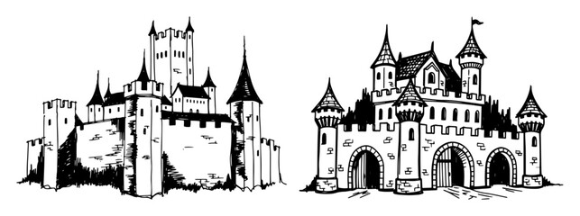 Obraz premium medieval castle fortress collection vintage vector set