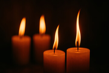 Four Candles Burning Photo, Warm Light and Darkness