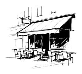 street cafe terrace sketch line art