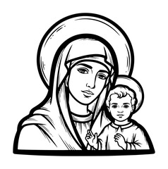 virgin mary and baby jesus madonna and child christian icon vector black illustration shape for laser cutting and engraving