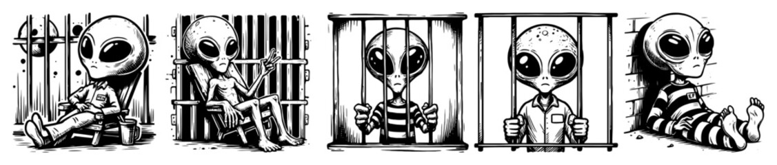 aliens behind bars in space prison sketch