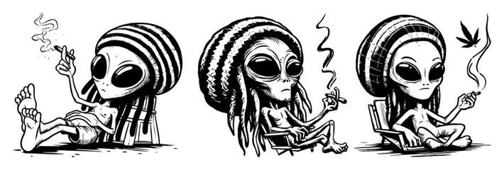 rasta aliens smoking weed sketch illustration © Aisha Kudorova