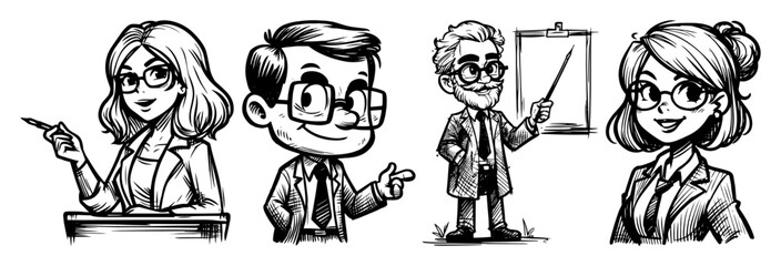 cartoon teachers and business people characters set sketch © Aisha Kudorova