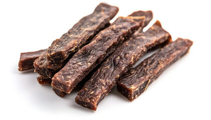 Traditional jerky sticks made from rich protein source displayed on a clean white background showcasing food preservation techniques