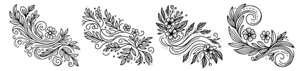 floral ornamental corner flourish vector set