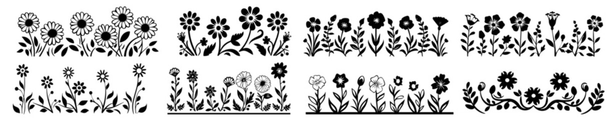 floral silhouette border vector pack