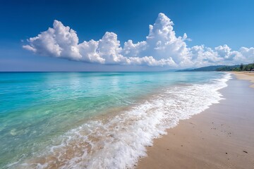 Beautiful tropical seascape showing wide sky and ocean expanse
