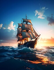 A majestic sailing ship at sunset (3)