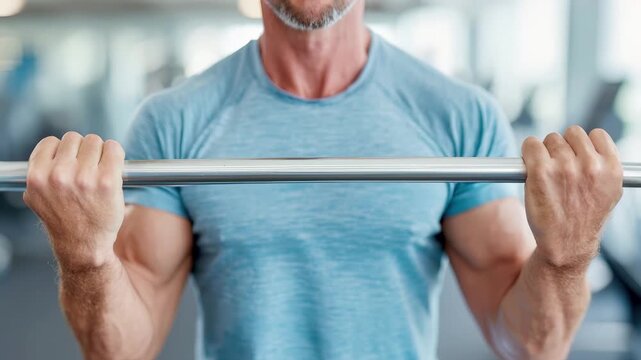 Man gripping pullup bar in gym ready for strength training exercise. Hands positioned on metal for bodyweight fitness workout. Athletic equipment for upper body muscle development.