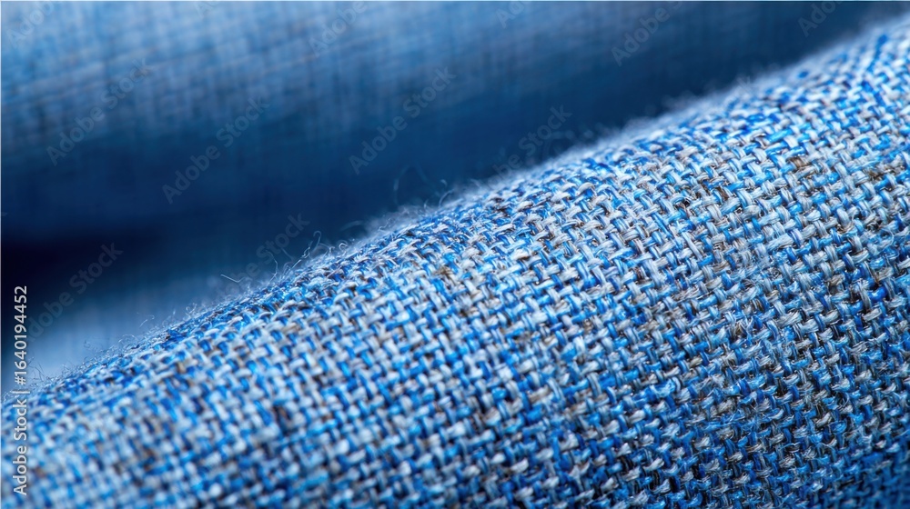 Poster a detailed view of a woven blue fabric highlights the craftsmanship and texture of the material. the