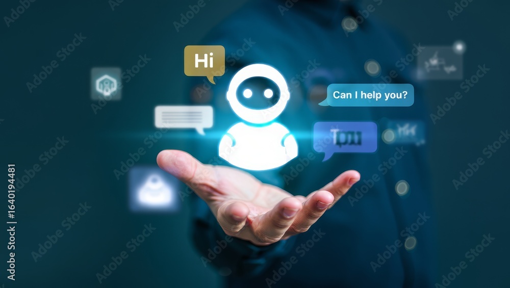 Aufkleber ai chatbot virtual assistant on hand artificial intelligence customer support tech