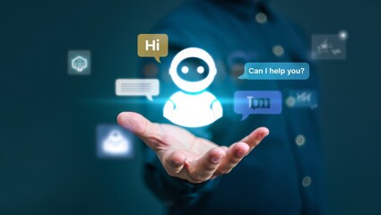 Ai chatbot virtual assistant on hand artificial intelligence customer support tech
