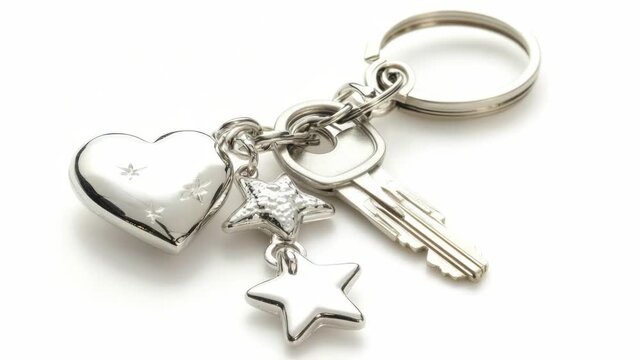 A small accessory featuring a heart shape, star, and key
