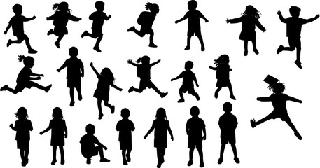 Collection of school children silhouettes. Vector illustration.
