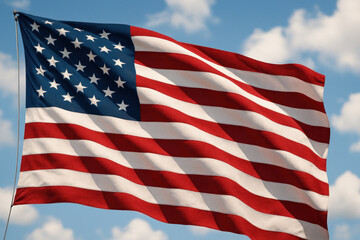 Fototapeta premium Waving American Flag Against Blue Sky - Photo