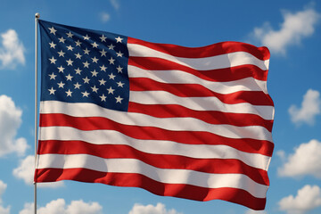 Fototapeta premium American Flag Waving Against Blue Sky - Photo