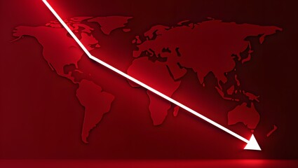 Global economic crisis recession concept world map background downward trend arrow loss