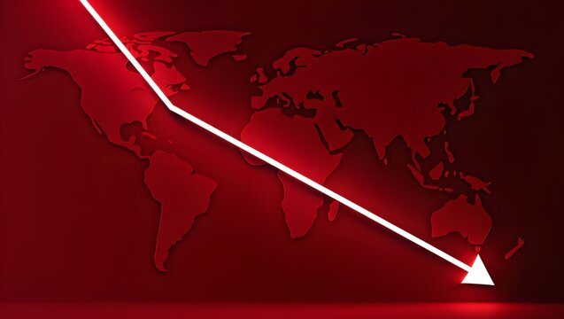 Global economic crisis recession concept world map background downward trend arrow loss - Powered by Adobe