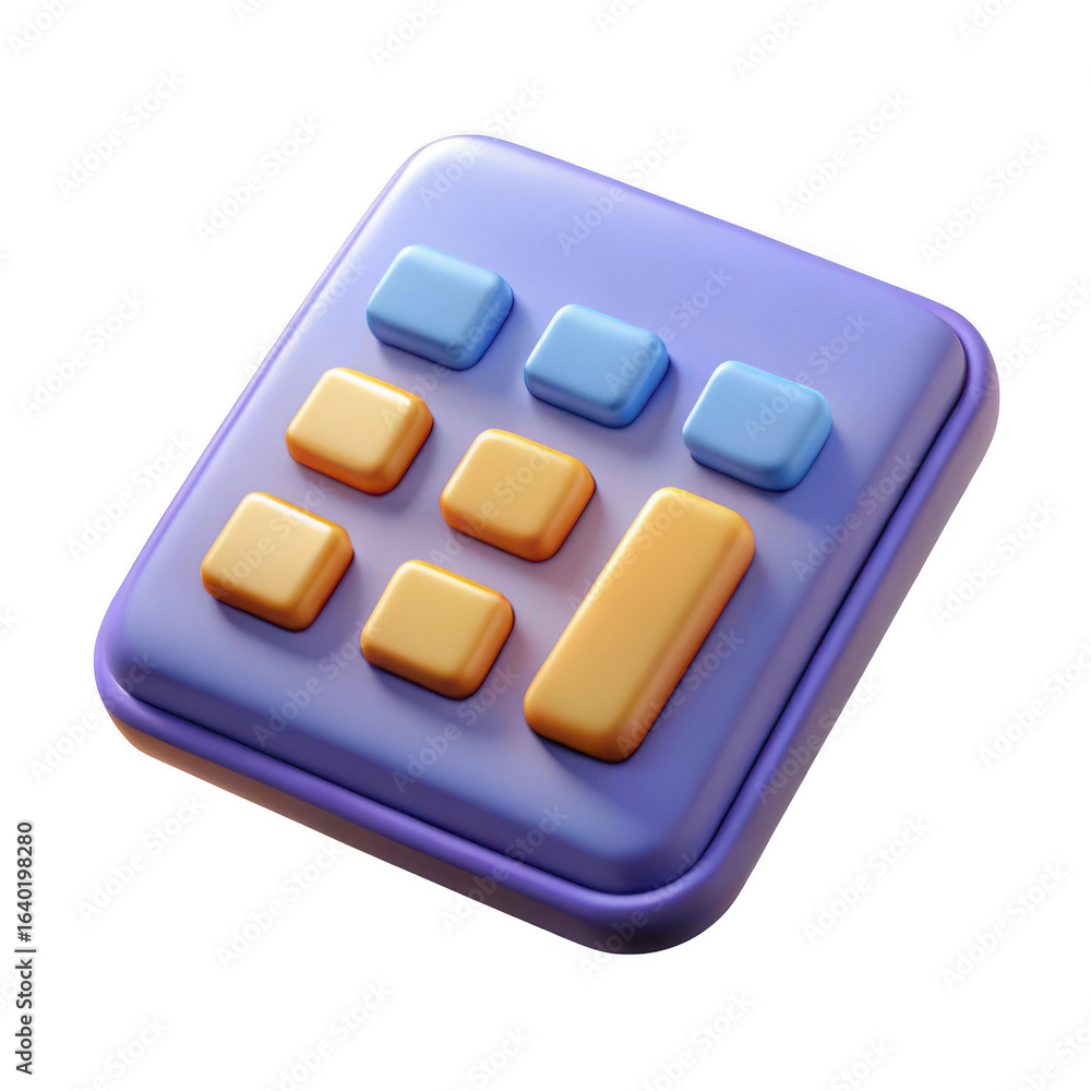 Poster 3d stylized calculator with soft buttons isolated on transparent background