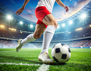 Soccer Player in Dramatic Stadium Spotlight