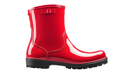 A single red rubber boat with inflatable sides on a clean white background or transparent png 