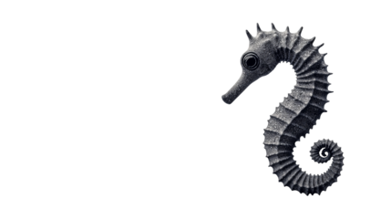 Seahorse floating upright on a white background or transparent PNG, detailed body and curled tail.