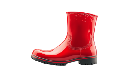A single red rubber boat with inflatable sides on a clean white background or transparent png 