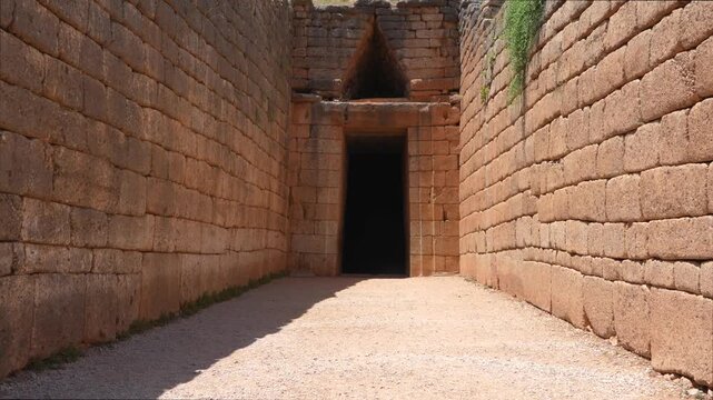 Walking towards the tomb of Atreus in Mycenaean Greece