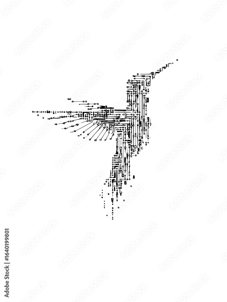 Poster circuit board bird vector illustration for electronics technology and engineering design projects ve