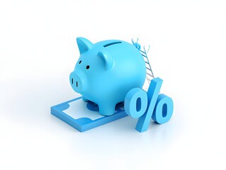 Understand interest rates and savings with a blue piggy bank and percentage symbol
