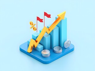 Financial growth chart with arrow and percentage sign for business success concept