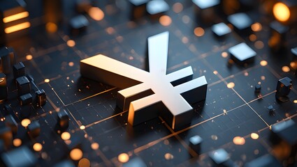 Yen currency symbol digital finance technology futuristic background illustration