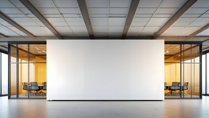 Blank wall Mockup in bright office with windows. Company interior at sunset 3D rendering