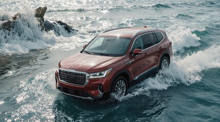 SUV Driving Through Ocean Water