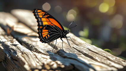 Obraz premium Viceroy Butterfly Resting on Weathered Wood Capturing the Beauty of Insect Life and Natural Harmony with Bokeh Background